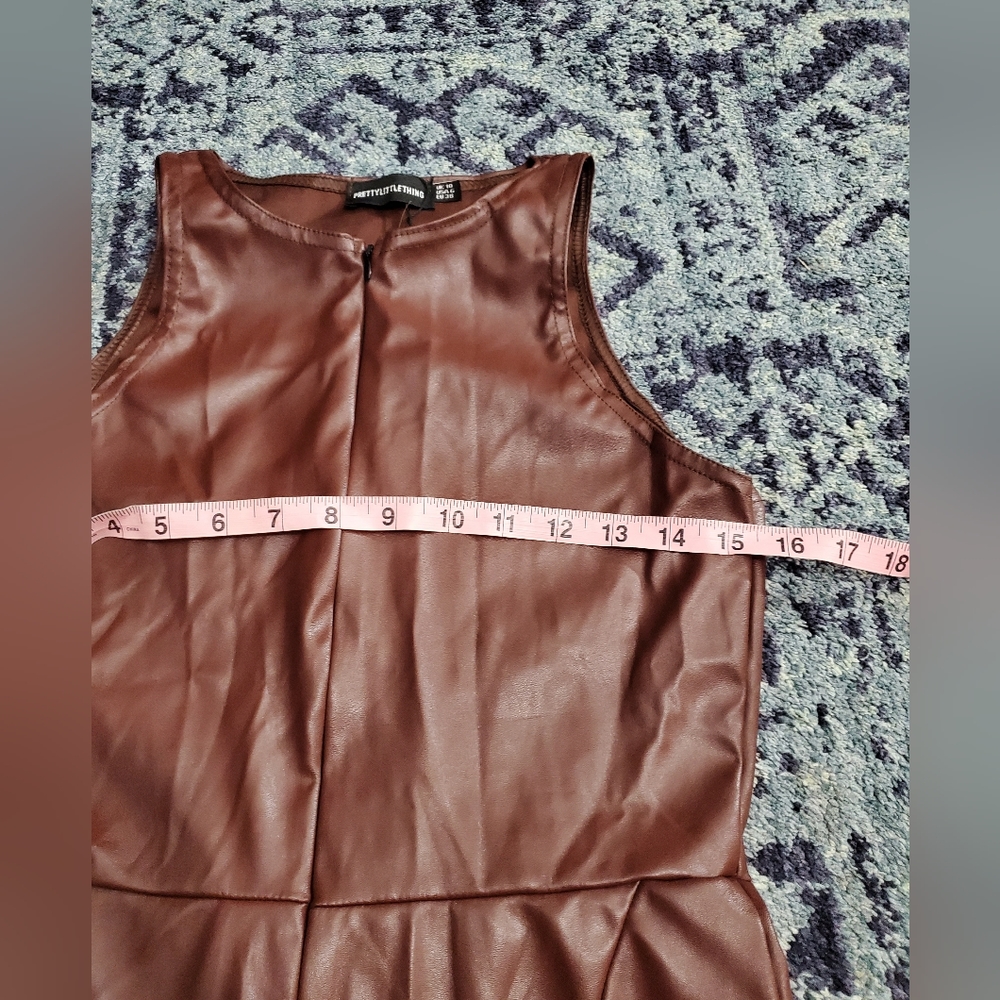 PRETTY LITTLE THING Faux Leather Brown Sleeveless Jumpsuit - Picture 4 of 10